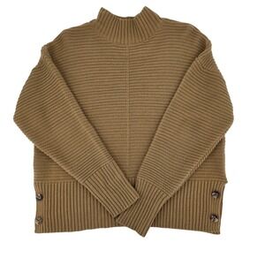 Kathy Ireland Mock‎ Neck Button Detail Knit Sweater Olive Brown